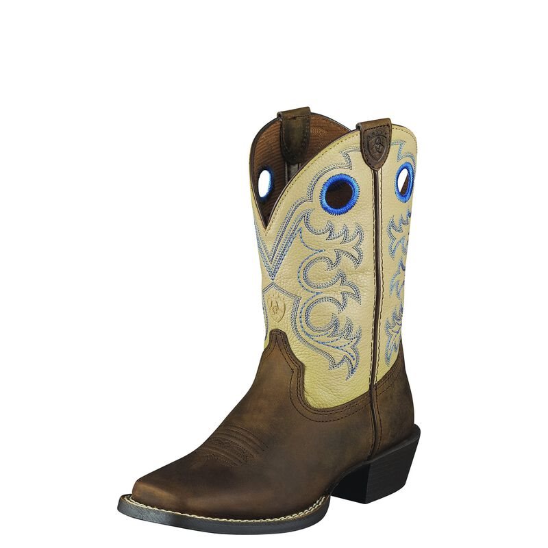 Ariat Western: Crossfire Botas Western Niños - Marrones / Amarillo (CRZBU1589)